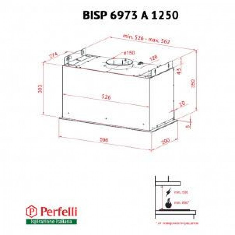 Витяжка, що вбудовується Perfelli BISP 6973 A 1250 BL LED STRIP