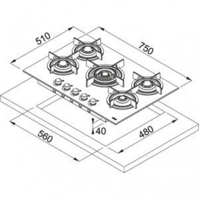 Варильна поверхня газова Franke FHCR 755 4G TC HE BK C (106.0374.283)