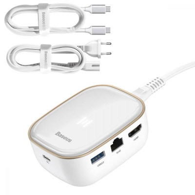Док-станція для ноутбука Baseus HUB Type-C Adapter AC Multifunctional Charger White (CAHUB-AU02)