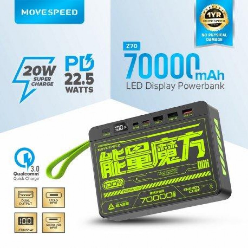Зовнішній акумулятор (Power Bank) Movespeed Z70 70000 mAh (Z70-22K)
