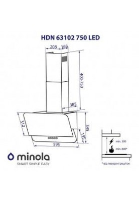 Похила витяжка Minola HDN 63102 BL 750 LED
