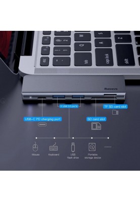 Мультипортовий адаптер Baseus Harmonica Five-in-one HUB Adapter Grey (CAHUB-K0G)