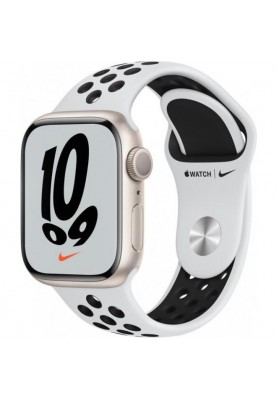 Смарт-годинник Apple Watch Nike Series 7 GPS 45mm Starlight Aluminum Case w. Pure Platinum/Black Nike Sport Band (MKNA3)