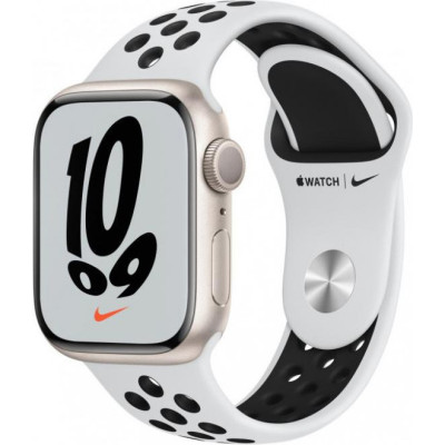 Смарт-годинник Apple Watch Nike Series 7 GPS 45mm Starlight Aluminum Case w. Pure Platinum/Black Nike Sport Band (MKNA3)