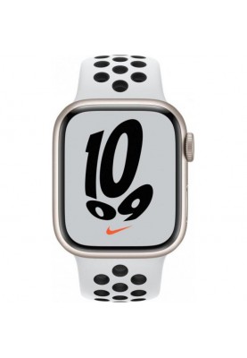 Смарт-годинник Apple Watch Nike Series 7 GPS 45mm Starlight Aluminum Case w. Pure Platinum/Black Nike Sport Band (MKNA3)