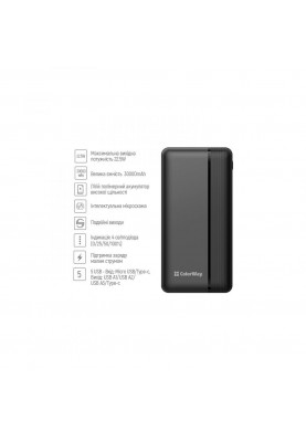 Зовнішній акумулятор (павербанк) ColorWay 30000 mAh High-power Black (CW-PB300LPA3BK-PD)