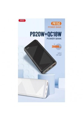 Зовнішній акумулятор (павербанк) XO PR150 20W 20000mAh Black