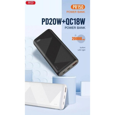 Зовнішній акумулятор (павербанк) XO PR150 20W 20000mAh Black Зовнішній акумулятор (павербанк) XO PR150 20W 20000mAh Black