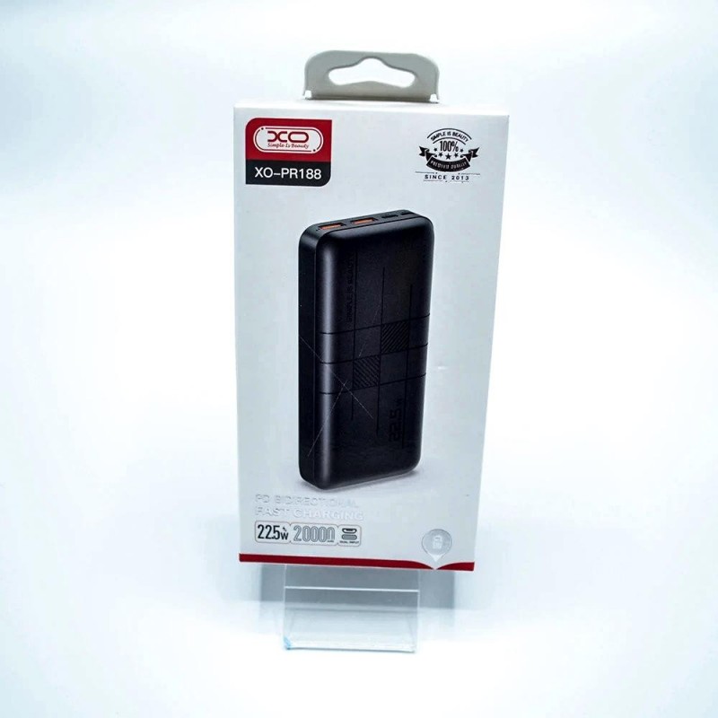Зовнішній акумулятор XO Power Bank PR188 2USB+Type-C QC&PD3.0 22.5W 20000mAh Black