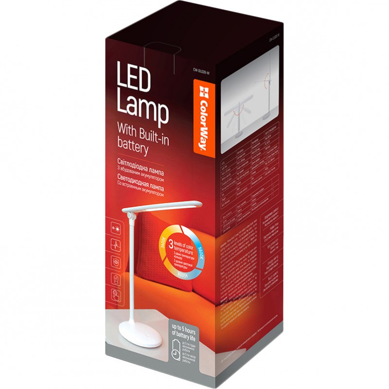 Офісна настільна лампа ColorWay LED 4W 2800-6000K White акумулятор (CW-DL02B-W)