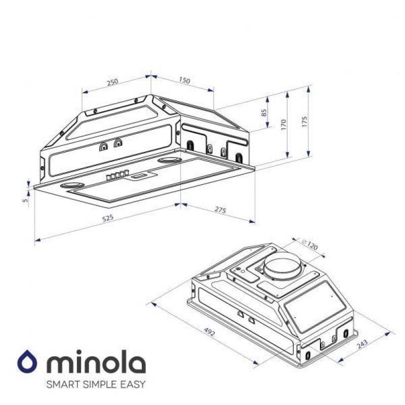 Вбудована витяжка Minola HBI 5204 GR 700 LED