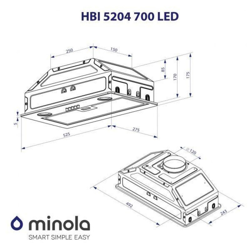 Вбудована витяжка Minola HBI 5204 I 700 LED