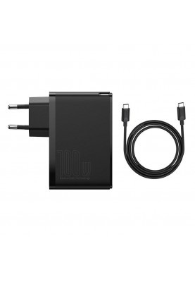 Мережевий зарядний пристрій Baseus GaN2 Pro QC 2C + Charger Type-C Cable 100W Black (CCGAN2P-L01)