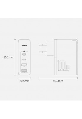 Мережевий зарядний пристрій Baseus GaN2 Pro QC 2C + Charger Type-C Cable 100W Black (CCGAN2P-L01)