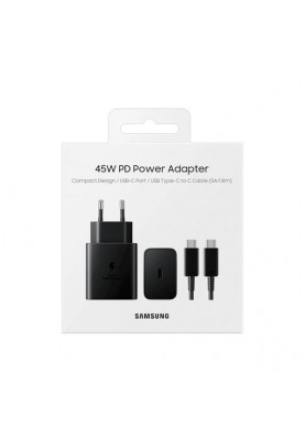 Зарядний пристрій Samsung 45W Compact Power Adapter з Type-C to Type-C Cable Black (EP-T4510XBEG)