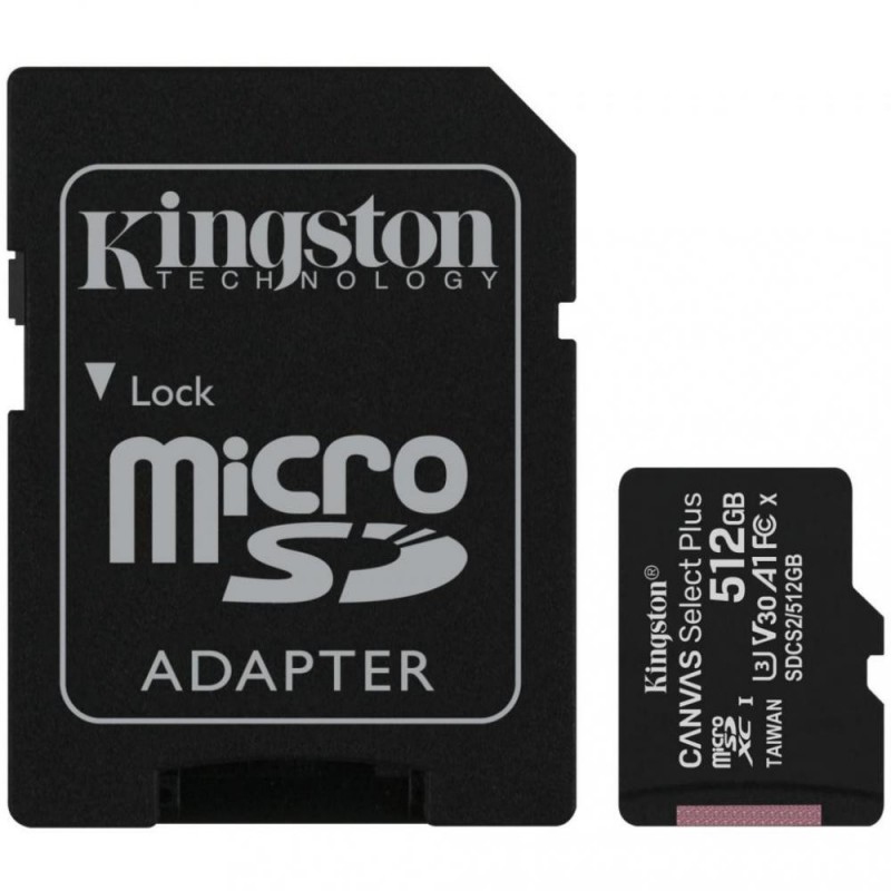 Карта пам'яті Kingston 512 GB microSDXC Class 10 UHS-I U3 Canvas Select Plus + SD Adapter (SDCS2/512GB)