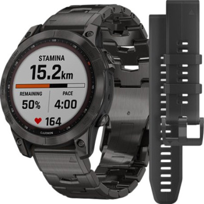 Смарт-годинник Garmin Fenix 7 Sapphire Solar C. Grey DLC Titanium w. Carbon Grey DLC V. Titanium Band (010-02540-39)