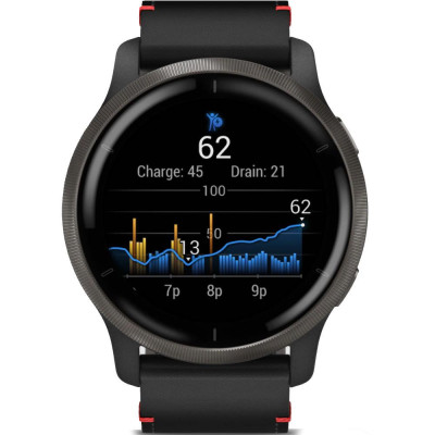 Смарт-годинник Garmin Venu 2 Slate with Black Leather Band (010-02430-21)