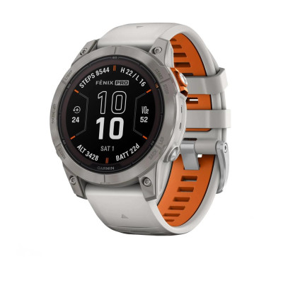 Смарт-годинник Garmin Fenix 7 Pro Sapphire Solar Titanium w. Fog Gray/Ember O. Band (010-02777-20/21)