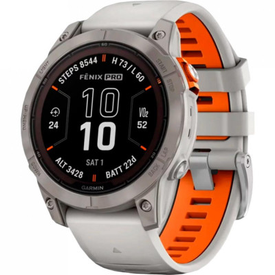 Смарт-годинник Garmin Fenix 7X Pro Sapphire Solar Titanium w. Fog Gray/Ember O. Band (010-02778-14/15)