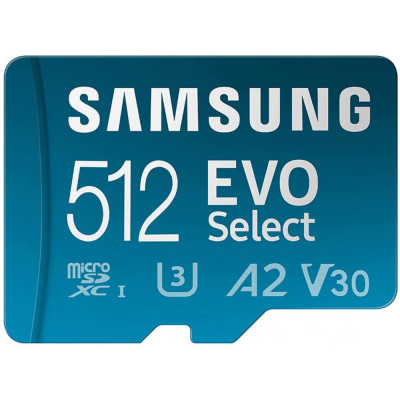 Карта пам'яті Samsung 512 GB microSDXC UHS-I U3 V30 A2 EVO Select + SD Adapter MB-ME512KA