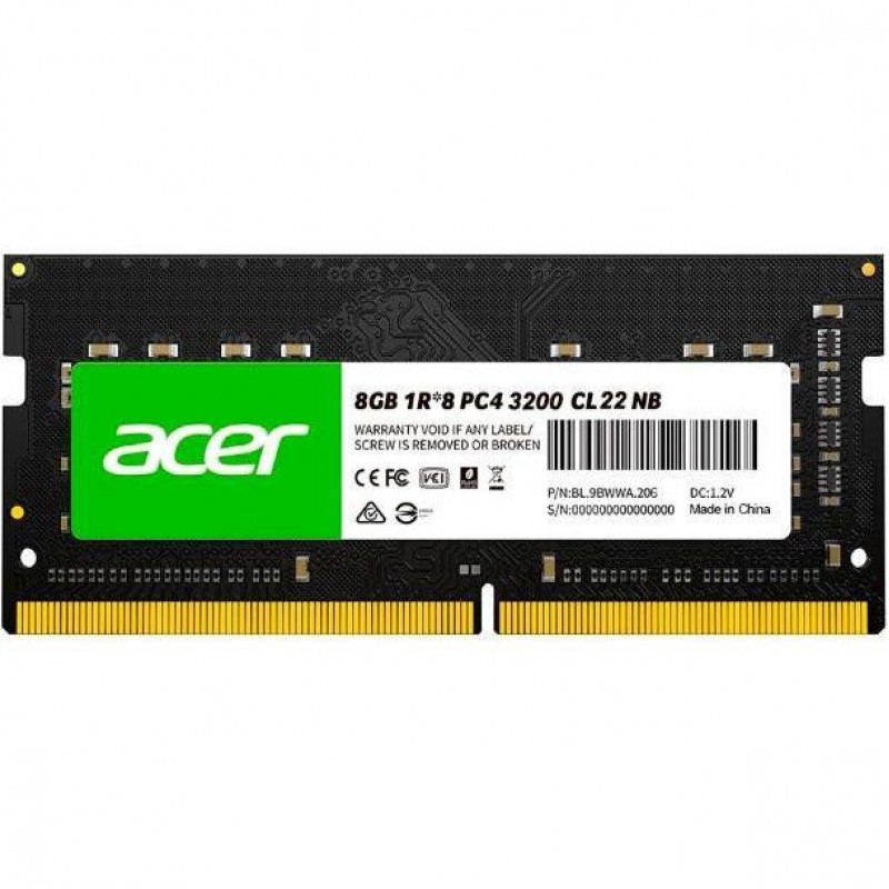 Пам'ять для ноутбуків Acer 8 GB SO-DIMM DDR4 3200 MHz SD100 (BL.9BWWA.206)