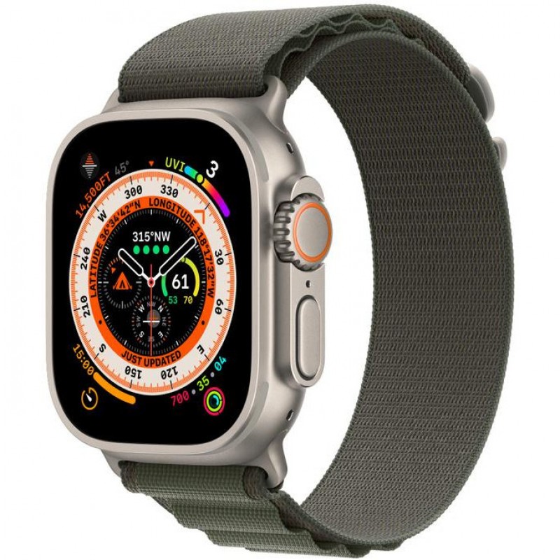 Смарт-годинник Apple Watch Ultra GPS + Cellular 49mm Titanium Case with Green Alpine Loop - Large (MQEX3/MQFP3)