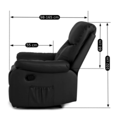 Сучасне розкладне масажне крісло з підніжкою Mebel Elit INTER (чорна екошкіра)
