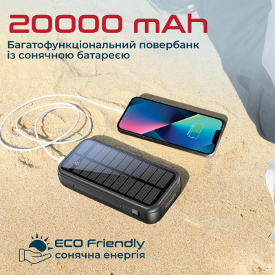 Зовнішній акумулятор (павербанк) Promate SolarTank 20000 mAh (solartank-20pdci.black)