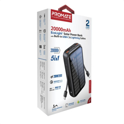 Зовнішній акумулятор (павербанк) Promate SolarTank 20000 mAh (solartank-20pdci.black)