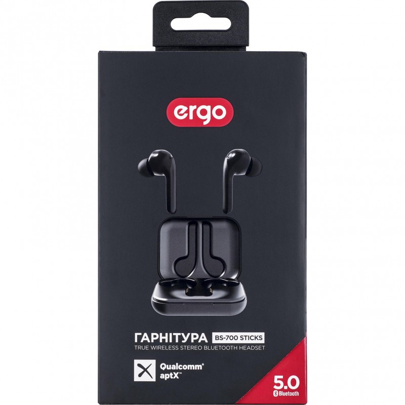 Навушники TWS ( "повністю бездротові") ERGO BS-700 Sticks Black