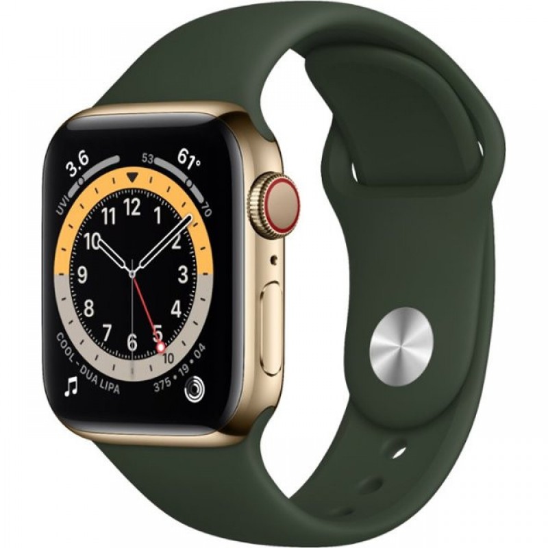 Apple Смарт-годинник Apple Watch Series 6 GPS + Cellular 40mm Gold Stainless Steel Case w. Cyprus Green Sport B. (M02W3)