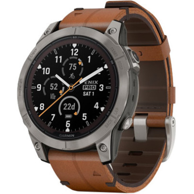 Смарт-годинник Garmin Fenix 7 Pro Sapphire Solar Titanium with Chestnut L. Band (010-02777-30)