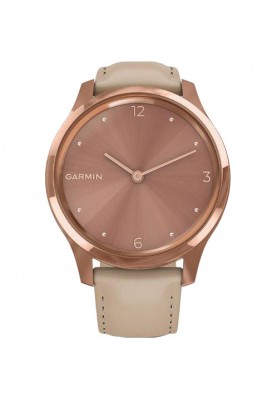 Смарт-годинник Garmin Vivomove Luxe 18K Rose Gold PVD Stainless Steel w. Light Sand Italian Leather B. (010-02241-01)