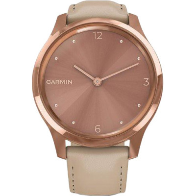Смарт-годинник Garmin Vivomove Luxe 18K Rose Gold PVD Stainless Steel w. Light Sand Italian Leather B. (010-02241-01)