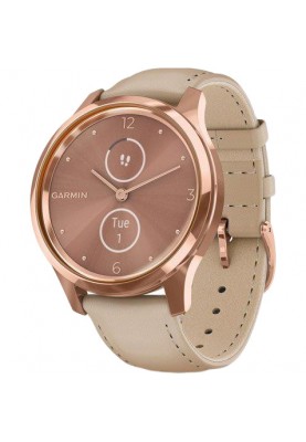 Смарт-годинник Garmin Vivomove Luxe 18K Rose Gold PVD Stainless Steel w. Light Sand Italian Leather B. (010-02241-01)