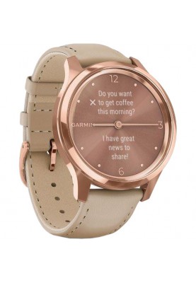 Смарт-годинник Garmin Vivomove Luxe 18K Rose Gold PVD Stainless Steel w. Light Sand Italian Leather B. (010-02241-01)