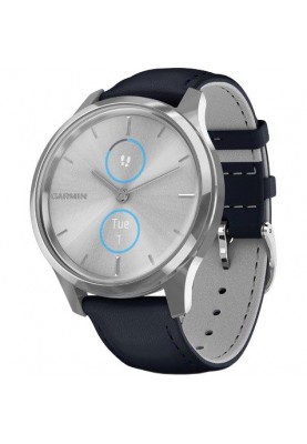 Смарт-годинник Garmin Vivomove Luxe Silver Stainless Steel w. Navy Italian Leather B. (010-02241-00)