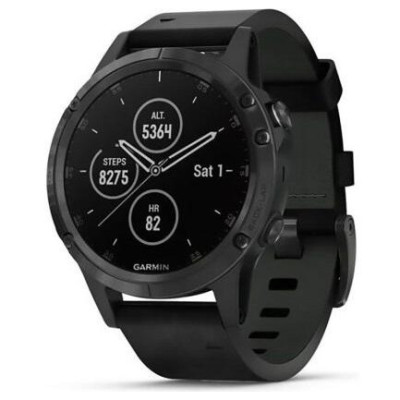 Спортивний годинник Garmin Fenix 5 Plus Sapphire Black with Black Leather Band (010-01988-06)