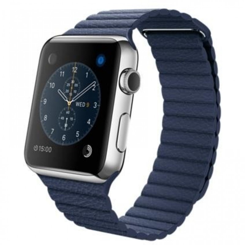 Смарт-годинник Apple Watch 42mm Stailnless Steel Case with Midnight Blue Leather Loop (MLFD2)