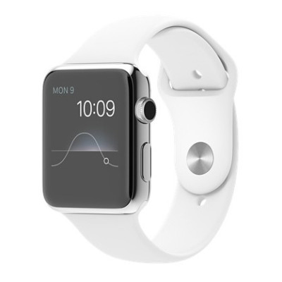 Смарт-годинник Apple Watch 42mm Stainless Steel Case with White Sport Band (MJ3V2)