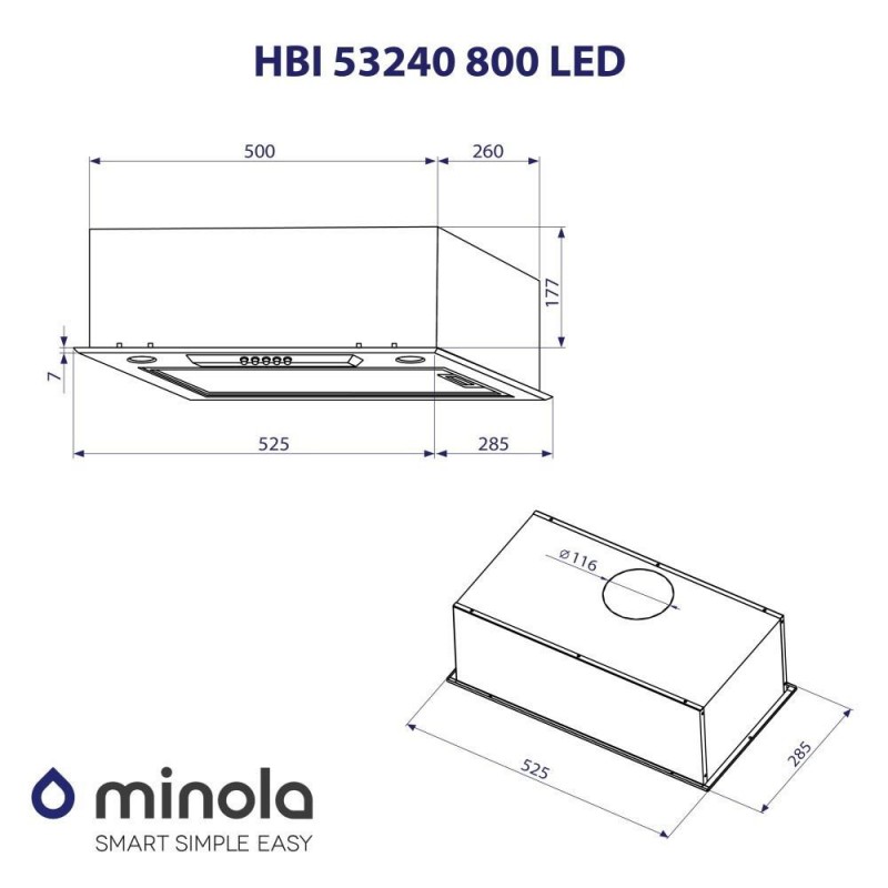 Вбудована витяжка Minola HBI 53240 BL 800 LED