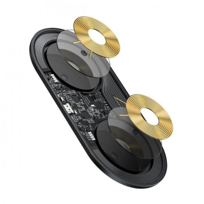 Бездротовий зарядний пристрій Baseus Simple 2in1 Wireless Charger 18W Max For Phones+Pods Transparent Black (WXJK-A01)