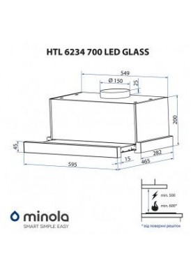 Телескопічна витяжка Minola HTL 6234 BL 700 LED GLASS