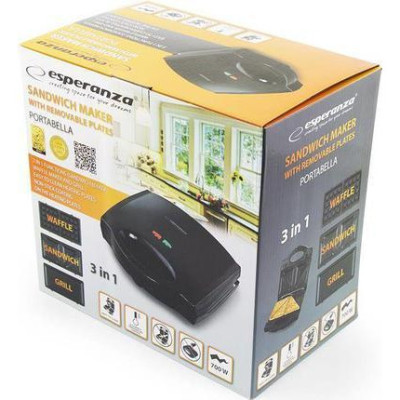 Мультимейкер (бутербродниця-вафельниця-гриль) Esperanza PORTABELLA Black (EKT006K)