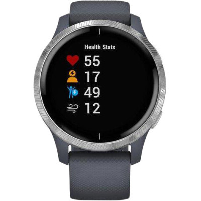 Спортивні годинник Garmin Venu Silver Stainless Steel Bezel w. Granite Blue and Silicone B. (010-02173-01/010-02173-03)