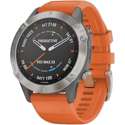 Спортивний годинник Garmin Fenix 6 Pro Sapphire Titanium with Ember Orange Band (010-02158-14)