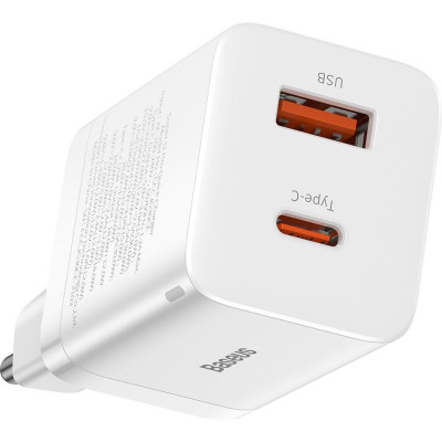 Зарядний пристрій Baseus Super Si Pro Quick Charger C+U 30W White (CCSUPP-E02)