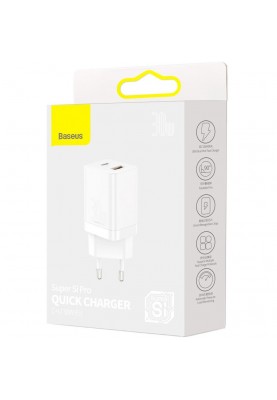 Зарядний пристрій Baseus Super Si Pro Quick Charger C+U 30W White (CCSUPP-E02)