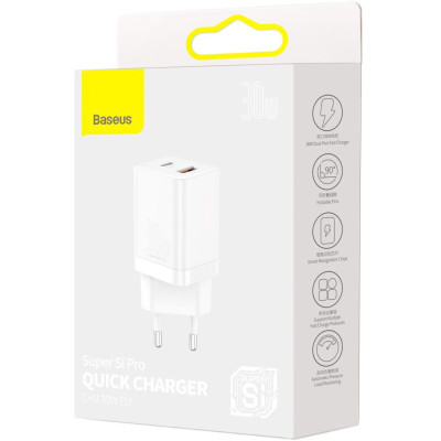 Зарядний пристрій Baseus Super Si Pro Quick Charger C+U 30W White (CCSUPP-E02)